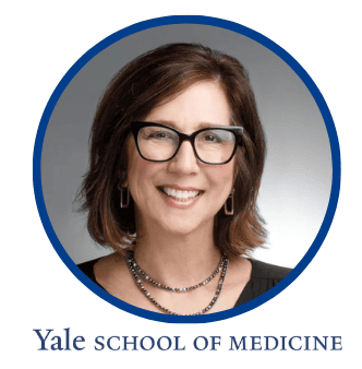 Tracy Battaglia, MD, MPH, keynote speaker, with Yale School of Medicine logo