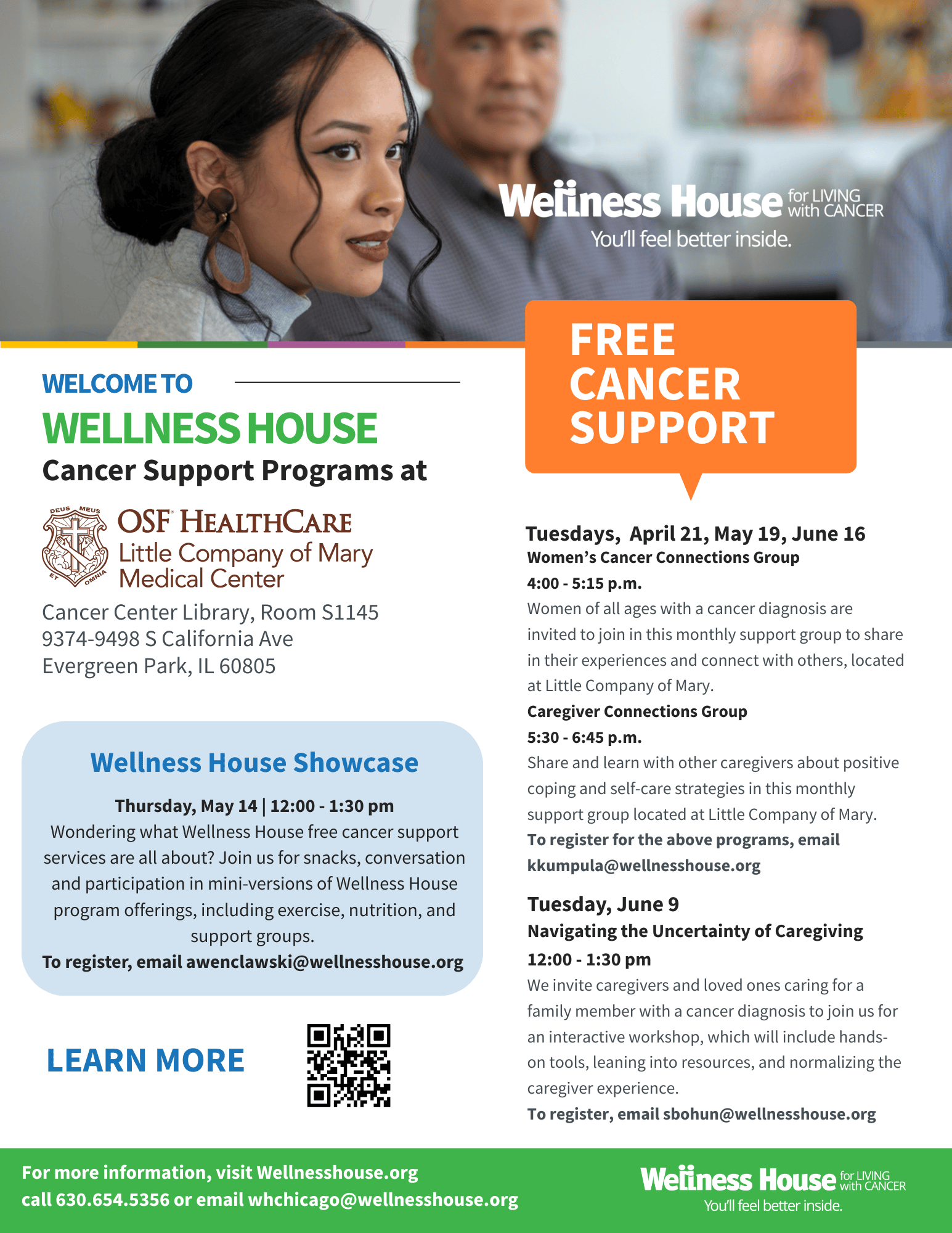 Wellness House Cancer Support Programs at OSF Healthcare Little Company of Mary Medical Center cover screenshot link to PDF